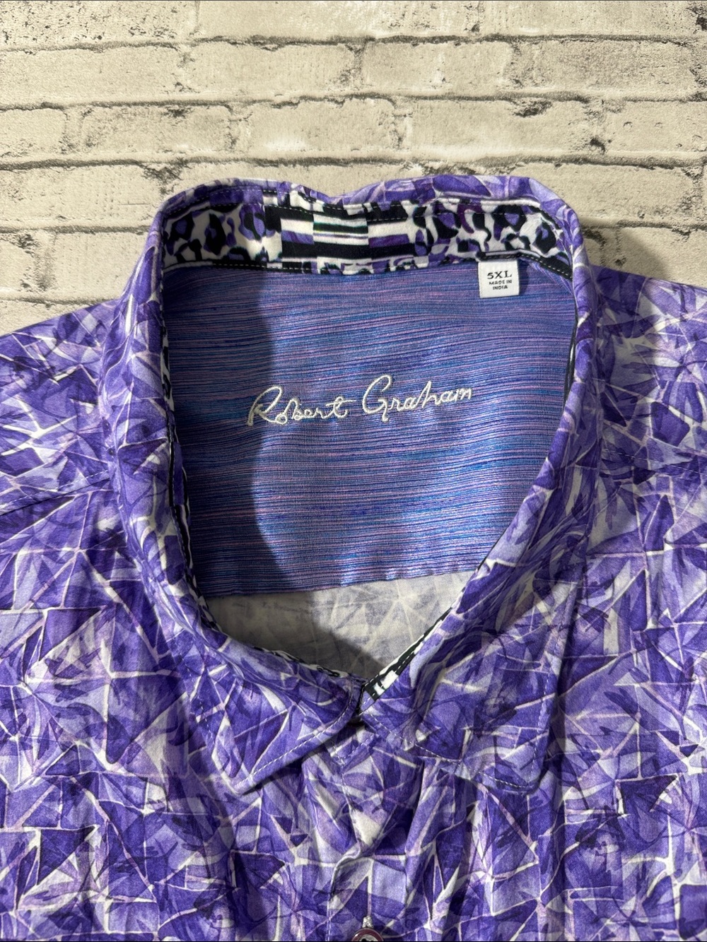 Robert Graham mens 5XL XXXXXL purple geo abstract flip cuff button up shirt EuC - Picture 2 of 6